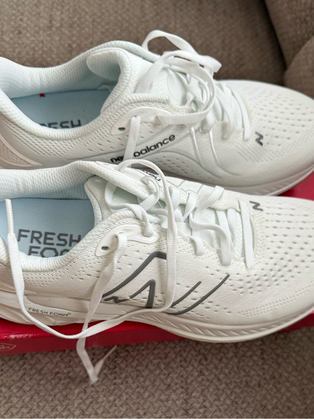 New Balance Men’s White Fresh Foam Athletic Sneakers with Gray Logo